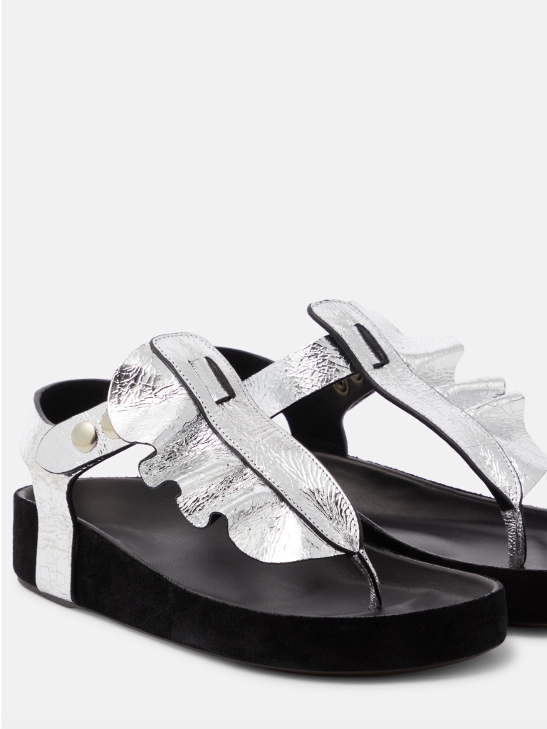 Isabel Marant Isela Metallic Silver Crinkle Leather Sandals Size 8